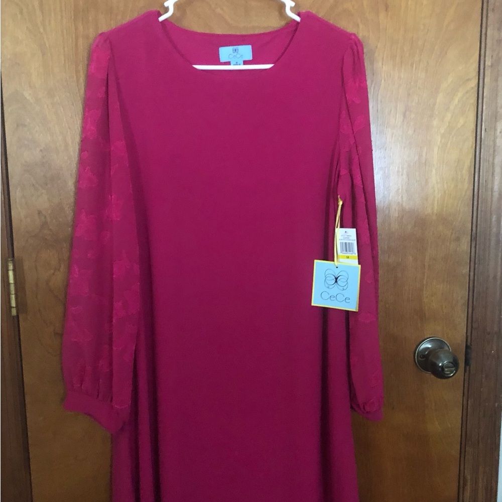 NWT CeCe Pink Dress with Sheer Sleeves